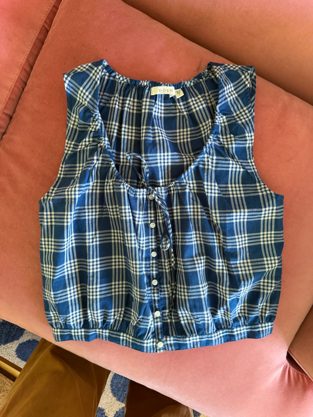 Doen Theo top small Blue and White Gingham nwot